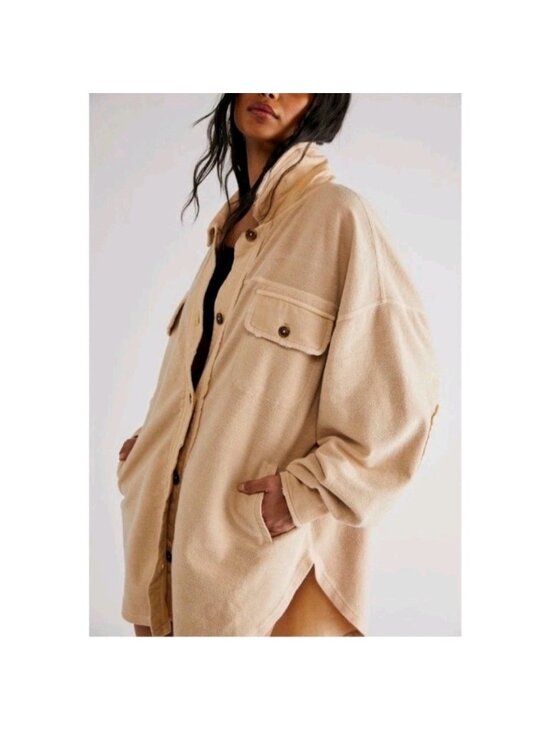 Free People Jackets & Blazers - Free People Ruby Jacket LARGE Farther Shores Tan Fleece Shacket